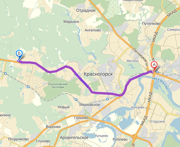 Схема проезда в поселок Кленово